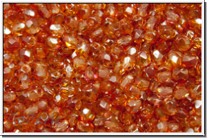 Bhm. Glasschliffperle, feuerpol., 3mm, crystal, trans., full copper luster, 50 Stk.