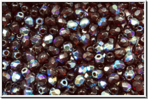 Bhm. Glasschliffperle, feuerpol., 3mm, garnet, dk., trans., AB, 50 Stk.