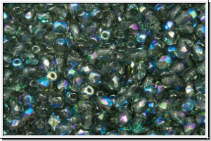 Bhm. Glasschliffperle, feuerpol., 3mm, grey, dk., trans., AB, 50 Stk.