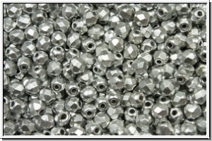 Bhm. Glasschliffperle, feuerpol., 3mm, silver, met., satin, 50 Stk.