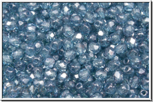 Bhm. Glasschliffperle, feuerpol., 3mm, crystal, trans., blue marbled, 50 Stk.