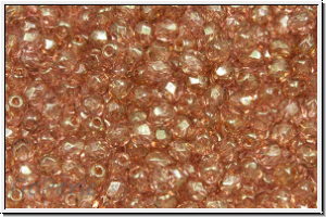 Bhm. Glasschliffperle, feuerpol., 3mm, crystal, trans., rose gold marbled, 50 Stk.