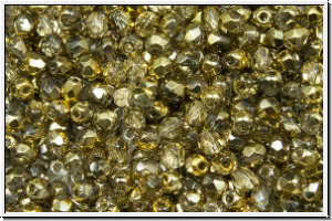 Bhm. Glasschliffperle, feuerpol., 3mm, crystal, trans., half brass, 50 Stk.