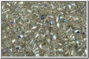 Bhm. Glasschliffperle, feuerpol., 3mm, crystal, trans., silver-ld., AB, 50 Stk.