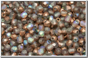 Bhm. Glasschliffperle, feuerpol., 3mm, crystal, trans., copper AB. matte, 50 Stk.