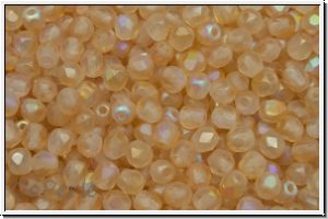 Bhm. Glasschliffperle, feuerpol., 3mm, crystal, trans., yellow AB, matte, 50 Stk.