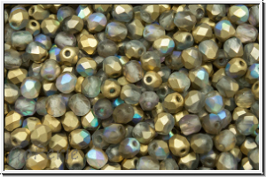 Bhm. Glasschliffperle, feuerpol., 3mm, crystal, trans., golden AB, matte, 50 Stk.