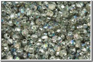 Bhm. Glasschliffperle, feuerpol., 3mm, crystal, trans., silver AB, 50 Stk.