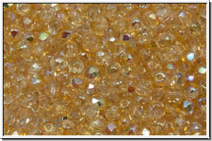 Bhm. Glasschliffperle, feuerpol., 3mm, crystal, trans., yellow AB, 50 Stk.