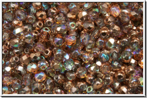 Bhm. Glasschliffperle, feuerpol., 3mm, crystal, trans., copper AB. 50 Stk.