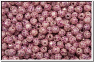 Bhm. Glasschliffperle, feuerpol., 3mm, white, op., pink marbled, 50 Stk.