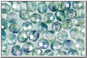 Bhm. Glasschliffperle, feuerpol., 8mm, crystal, trans., blue/green luster, 10 Stk.