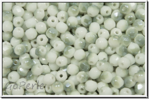 Bhm. Glasschliffperle, feuerpol., 3mm, white, op., half blue lagoon, 50 Stk.