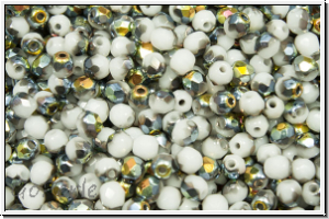 Bhm. Glasschliffperle, feuerpol., 3mm, white, op., half marea, 50 Stk.