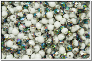 Bhm. Glasschliffperle, feuerpol., 3mm, white, op., half vitral, 50 Stk.