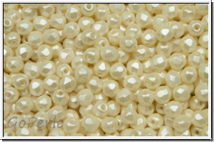 Bhm. Glasschliffperle, feuerpol., 3mm, white, alabaster, lt. cream pearl pastel, 50 Stk.