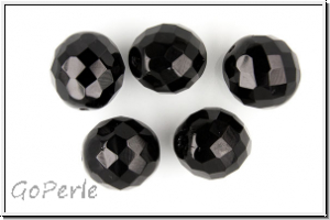 Bhm. Glasschliffperle, feuerpol., 14mm, black, op.,  5 Stk.