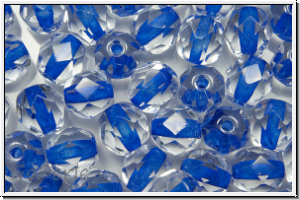 Bhm. Glasschliffperle, feuerpol., 6mm, crystal, trans., blue-ld., 25 Stk.