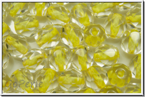 Bhm. Glasschliffperle, feuerpol., 6mm, crystal, trans., pale yellow-ld., 25 Stk.