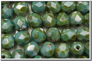 Bhm. Glasschliffperle, feuerpol., 6mm, white, op., blue/brown marbled, 25 Stk.