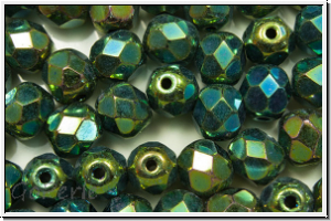 Bhm. Glasschliffperle, feuerpol., 6mm, green, met., iris., 25 Stk.