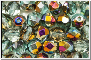 Bhm. Glasschliffperle, feuerpol., 6mm, aqua, trans., half sliperit, 25 Stk.