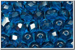 Bhm. Glasschliffperle, feuerpol., 6mm, capri blue, trans., 25 Stk.