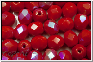 Bhm. Glasschliffperle, feuerpol., 6mm, red, op., AB, 25 Stk.