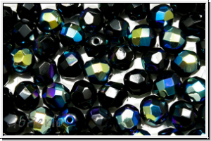 Bhm. Glasschliffperle, feuerpol., 8mm, black, op., AB, 10 Stk.