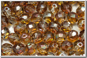 Bhm. Glasschliffperle, feuerpol., 8mm, crystal, trans., half apricot luster, 10 Stk.