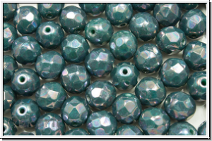 Bhm. Glasschliffperle, feuerpol., 8mm, turquoise, op., nebula, 10 Stk.