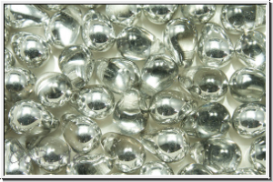 Drop Beads, 4x6mm, crystal, trans., half silver, 20 Stk.