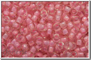 R-11-0191b, TOHO Rocailles, 11/0, crystal, trans., lt. hot pink-ld., 10g