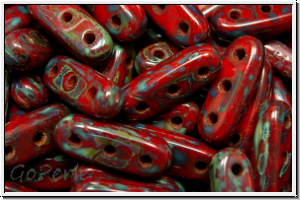 3-Loch-Beam-Beads, 10x3,5mm, red, op., picasso, 12 Stk.