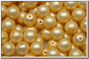 bhm. Glasperle, rund, 6mm, white, alabaster, lt. gold pearl, matte, 25 Stk.