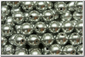 bhm. Glasperle, rund, 6mm, silver, met., satin, 25 Stk.