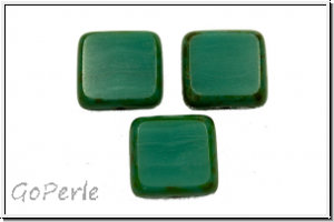 bhm. Glasperle, table cut, Quadrat, 10x10mm, turquoise, op., picasso, 5 Stk.