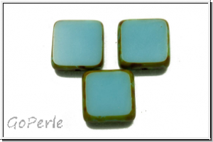 bhm. Glasperle, table cut, Quadrat, 10x10mm, aqua, op., picasso, 5 Stk.