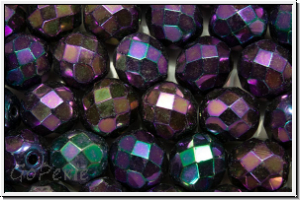 Bhm. Glasschliffperle, feuerpol., 8mm, purple, met., iris., 10 Stk.