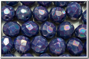 Bhm. Glasschliffperle, feuerpol., 8mm, sapphire, dk., op., nebula, 10 Stk.