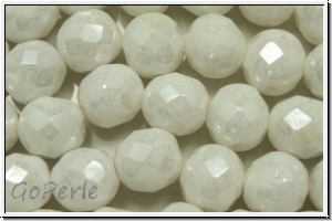 Bhm. Glasschliffperle, feuerpol., 8mm, white, op., luster, 10 Stk.