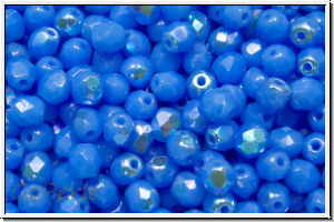 Bhm. Glasschliffperle, feuerpol., 4mm, sapphire, lt., op., AB, 50 Stk.