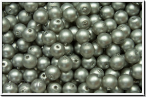 bhm. Glasperle, rund, 4mm, white, alabaster, platinum pearl, matte, 50 Stk.