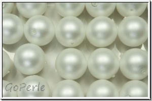 bhm. Glasperle, rund, 12mm, white, alabaster, white pearl, matte, 1 Stk.