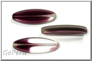 bhm. Glasperle, table cut, oval, 30x11mm, crystal/dark amethyst, trans., matte, 1 Stk.