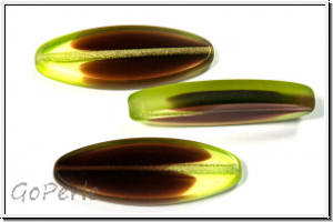 bhm. Glasperle, table cut, oval, 30x11mm, lime/amethyst, trans., matte, 1 Stk.