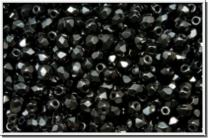 Bhm. Glasschliffperle, feuerpol., 3mm, black, op., 50 Stk.