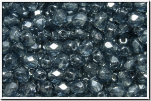 Bhm. Glasschliffperle, feuerpol., 4mm, montana, trans., luster, 50 Stk.