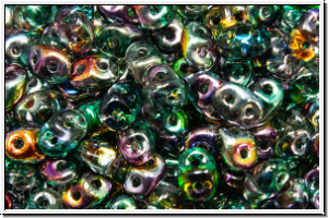 SD-00030-16314, SuperDuo Beads, crystal, trans., green marea peacock gold, 10g