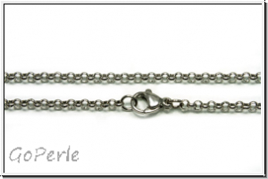 Gliederkette, Rolo-Chain, 2, mit Karabiner 2,5x0,9mm, antiksilberfb., Edelstahl, 1 Stk. (61cm)